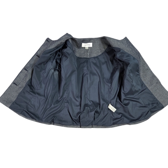 Calvin Klein Blue Collarless Hidden Button Peplum Hem Blazer With Linen Preppy - Picture 10 of 12